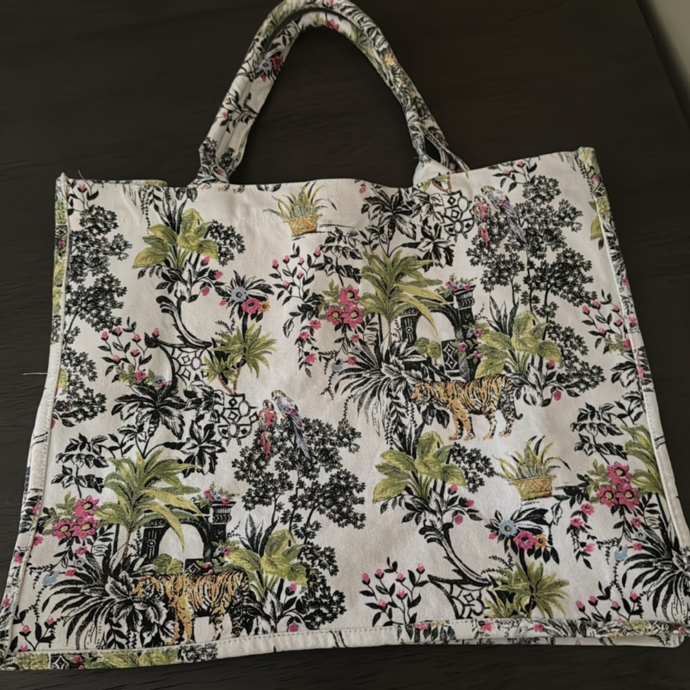 Exclusive Floral Jungle Print Tote Shopping Bag Travel Material Sturdy Cotton - Picture 3 of 13